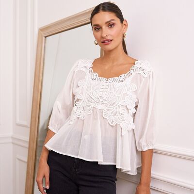 Marie blouse in light cotton & lace - CK08206