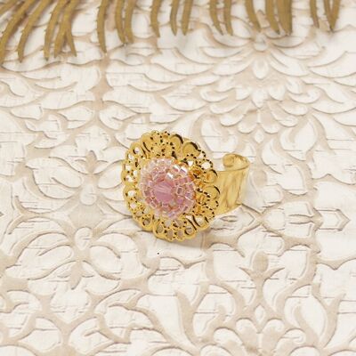 Verstellbarer goldener Ring mit japanischen Perlen gewebt
