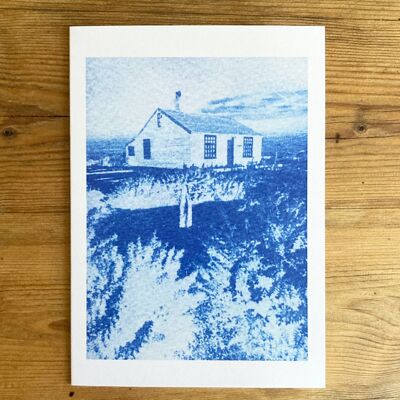 Botanische blaue Grußkarte „Prospect Cottage“.
