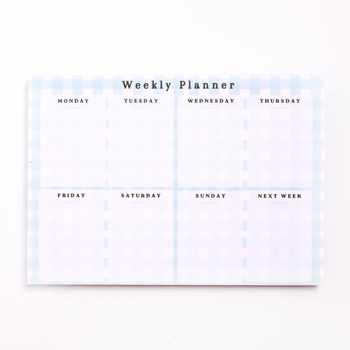 Weekly Planner Notepad| Gingham Blue