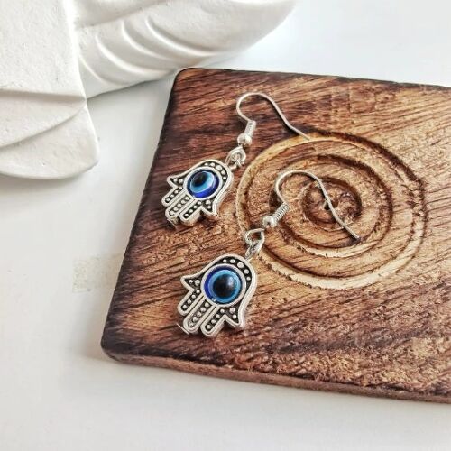 Hamsa Fatima Hand Evil Eye Protection Zircon Hand Drop Dangle Hook Earrings