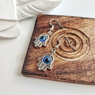 Hamsa Fatima Hand Evil Eye Protection Orecchini a gancio pendenti con pendenti a mano in zircone