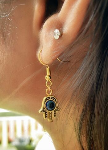 Hamsa Fatima Hand Evil Eye Protection Zircon Hand Drop Dangle Hook Boucles d'oreilles 3