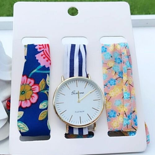 3Pcs Printed Handmade Cotton Strap women wristwatch Set for Ladies
