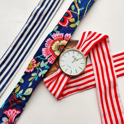 3Pcs Stripe Handmade Cotton Strap women wristwatch Set for Ladies