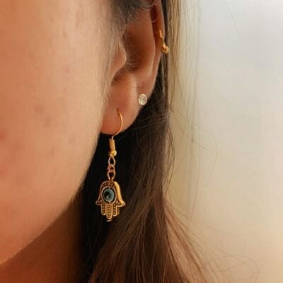 Hamsa Protection Evil Eye Fatima Hand Charm Handmade Dangle Drop Earrings