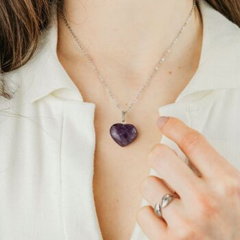 Collier pendentif en forme de coeur avec améthyste violette et amazonite vert quartz rose 1