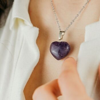 Collier pendentif en forme de coeur avec améthyste violette et amazonite vert quartz rose 3