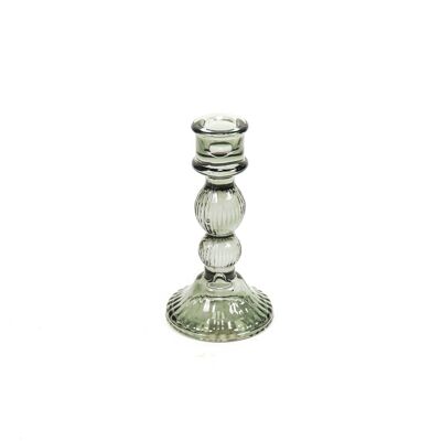 HV Glass Candlestick - Smokey - 8x15.5cm