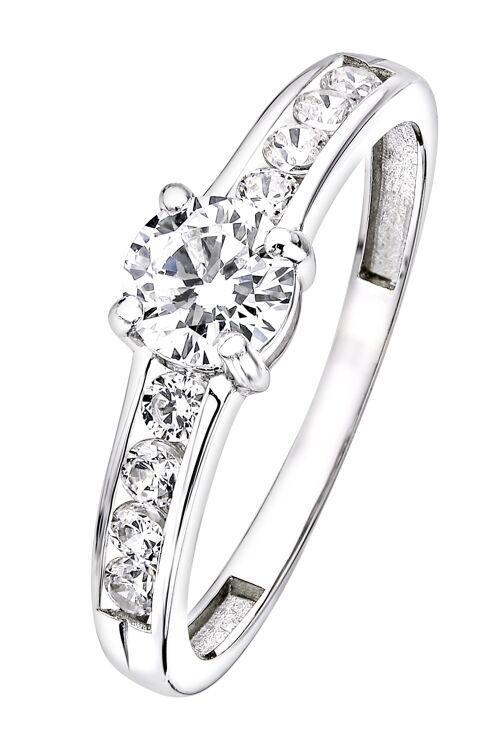 9ct White Gold White CZ Solitaire Shoulder Detail Ring