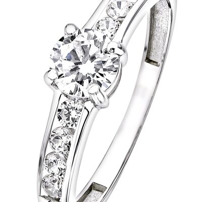 9ct White Gold White CZ Solitaire Shoulder Detail Ring