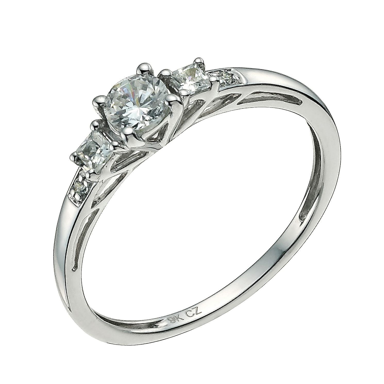 Runder und quadratischer Ring aus Weißgold 9 Karat Weißgold