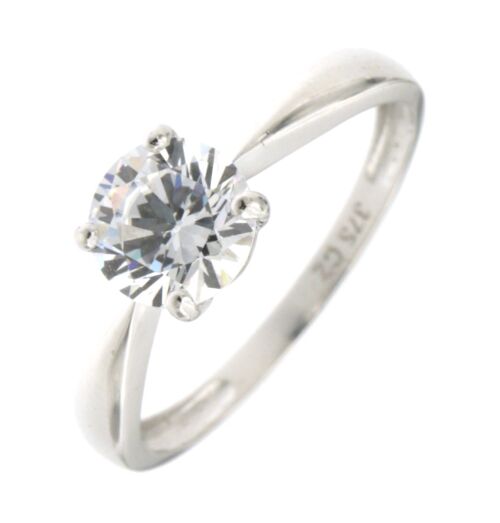 9ct White Gold White CZ Solitaire Ring