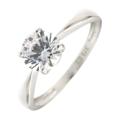 9ct White Gold White CZ Solitaire Ring