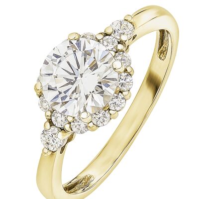 Anello Halo vintage in oro giallo da 9 kt con zirconi