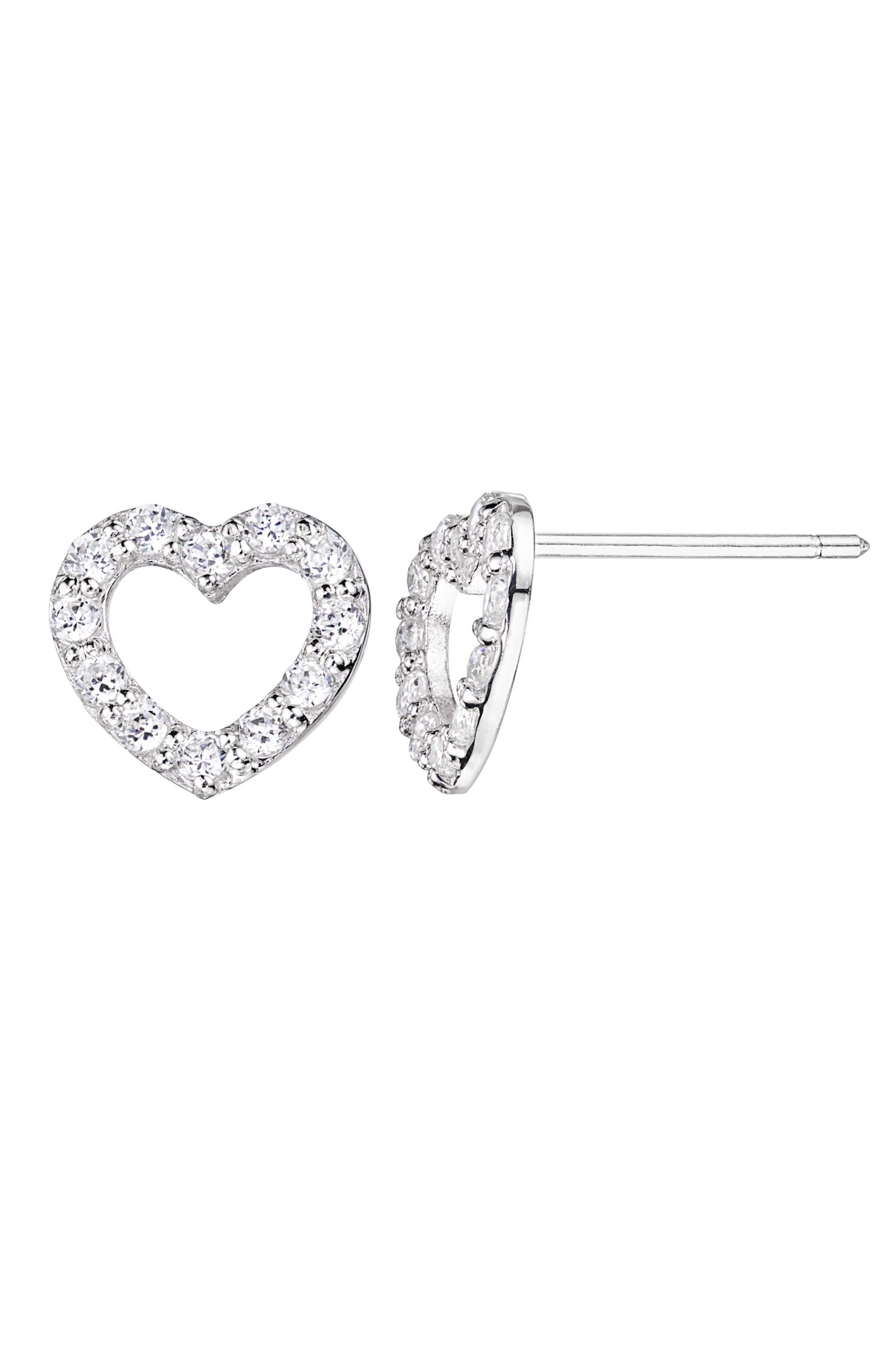 Perno pieno di zirconi a cuore aperto in oro bianco da 9 ct