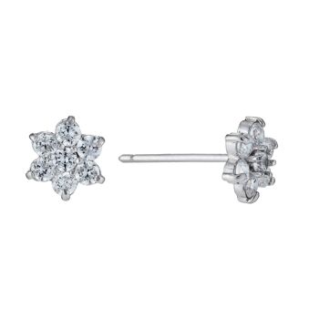 Boucles d'oreilles en or blanc 9 carats avec fleur CZ