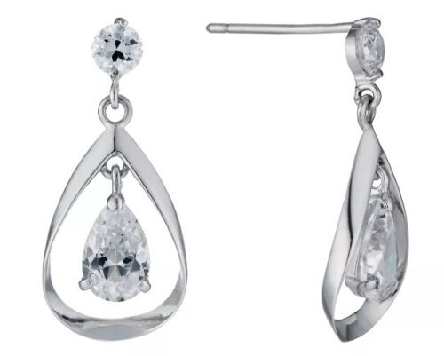 9ct White Gold CZ Drop Earrings