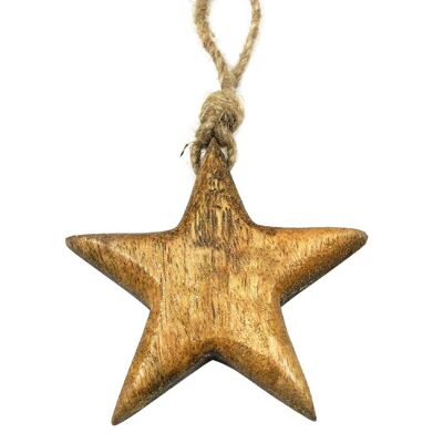 Suspensión de madera estrella 15 cm x 3 - Decoración de decoración de montaje, vacaciones de esquí, chalet de montaña