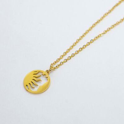 Stainless Steel Gold Sun Moon Small Round Disc Pendant Necklace
