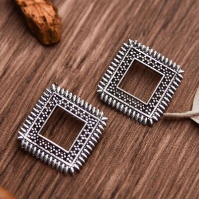 Oxidised Boho Square Bohemian Geometric Indian Asian Studs Jhumkis Earrings