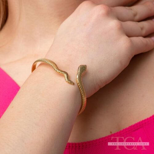 Stainless Steel Gold Plated Snake Shape Slim Open Split Cuff Bangle Bracelet