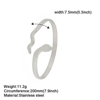 Bracelet jonc ouvert en forme de serpent en acier inoxydable plaqué or 3