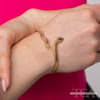 Bracelet jonc ouvert en forme de serpent en acier inoxydable plaqué or 5