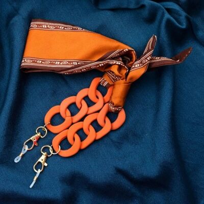 Orangefarbener Baumwollschal mit einfarbigem Aufdruck, abnehmbarer Brillenketten-Lanyard-Halter