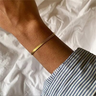 Edelstahl-Gold-Kubaner-Glieder-Flachschlangen-Gourmet-Ketten-Layering-Armband