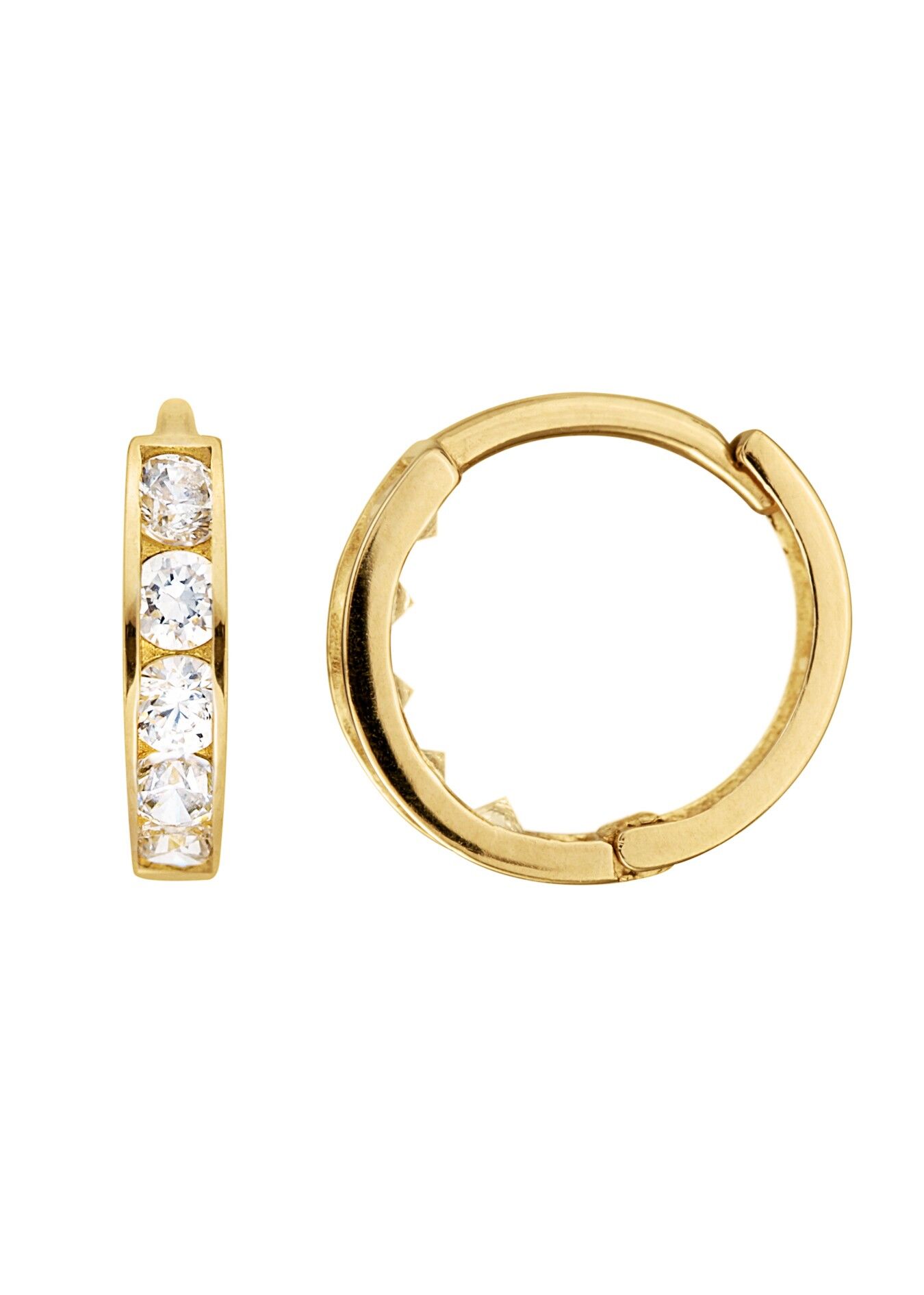 Orecchini Huggie da 9,2 mm in oro giallo da 9 kt con zirconi bianchi