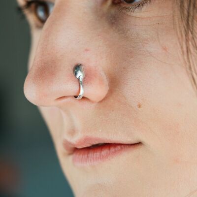 Oxidised German Silver Traditional Boho Gypsy Clip On Nose Pin