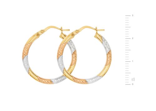 9ct 3 Col Diamond Cut Hoop Creole Earrings - 24mm