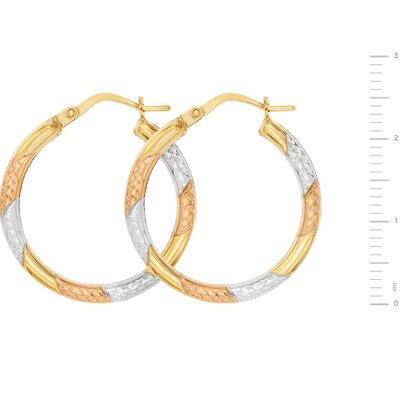 9ct 3 Col Diamond Cut Hoop Creole Earrings - 24mm