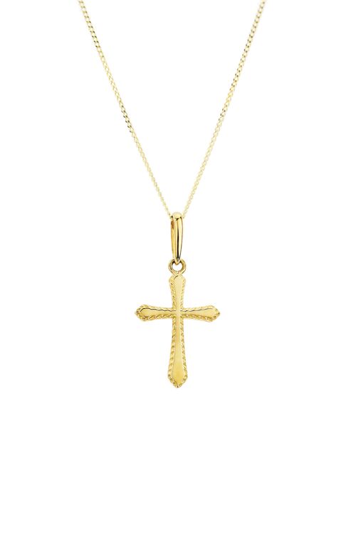9ct Yellow Gold Cross Pendant On 18" Curb Chain