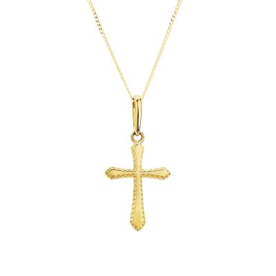 9ct Yellow Gold Cross Pendant On 18" Curb Chain