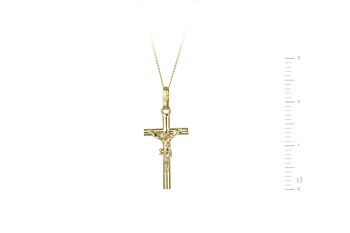 Pendentif croix crucifix en or jaune 9 carats sur chaîne gourmette 18" 2