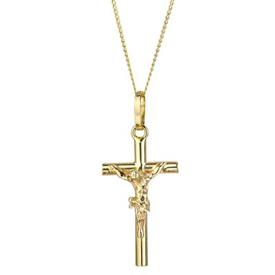 Crucifijo de oro amarillo de 9 ct con colgante en forma de cruz de 18 "