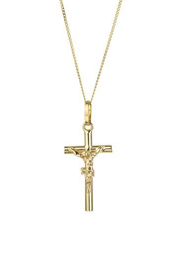 Pendentif croix crucifix en or jaune 9 carats sur chaîne gourmette 18" 1