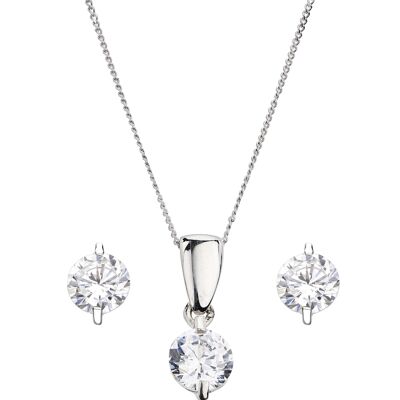 9ct White Gold 5mm White Cubic Zirconia Earrings And Pendant Set On 18" Curb Chain