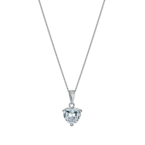 9ct White Gold Cubic Zirconia Heart Pendant On 18" Curb Chain