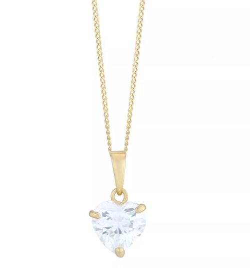 9ct Yellow Gold CZ Heart Pendant 6X6mm With 18" Curb Chain