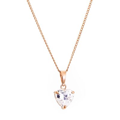 9ct Rose Gold CZ Heart Pendant 6X6mm With 18" Curb Chain