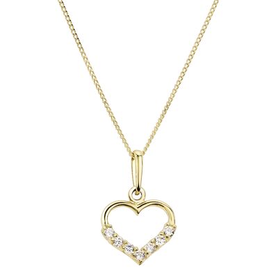 Colgante de corazón con circonita en oro amarillo de 9 ct con cadena de borde de 18 "