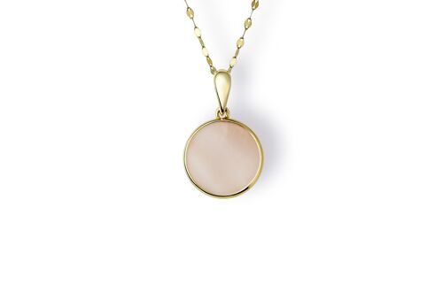 9ct Yellow Gold 13.2X13.2mm Round Pink MOP Pendant With 18 Inch Chain