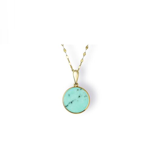 9ct Yellow Gold 13.2X13.2mm Rnd Turquoise Pendant With 18 Inch Chain