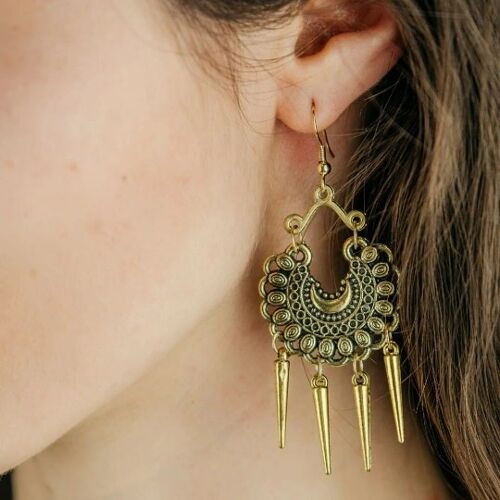 Oxidised Intricate Colourful Gold Plated Bohemian Indian Asian Boho Drop Jhumkis