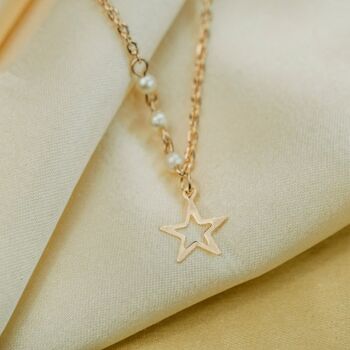Bracelet de cheville en forme d'étoile fine et mince plaqué or avec trois perles blanches Boho 3