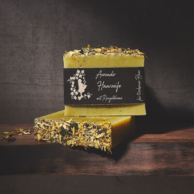 Avocado hair soap with marigold blossoms and nettle