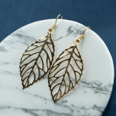 Gold Plated Large Dangle Tree Filigree Leaf Nature Drop Earrings Earrings